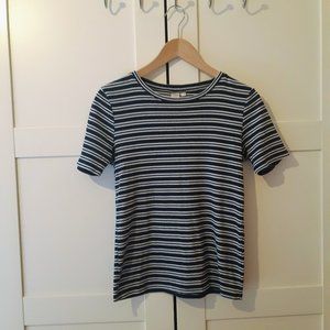 White and blue striped shirt